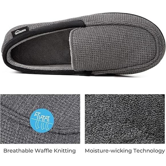 New HomeTop Mens Size 11 Gray Soft Slide On Memory Foam Moccasin Slipper Shoes - Picture 3 of 6